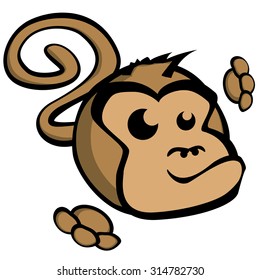detailed illustration of cartoon style monkey face, eps10 vector
