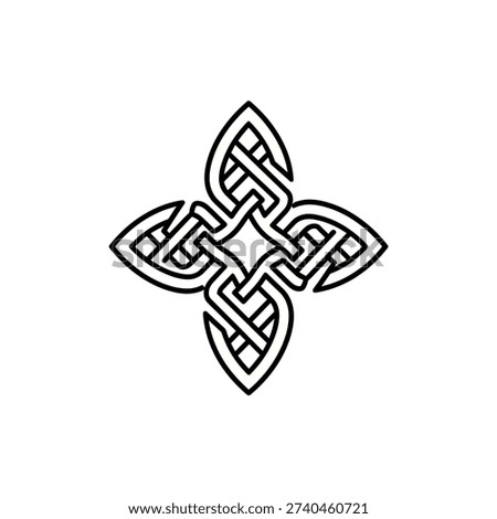 A detailed illustration of a Celtic knot, featuring interwoven lines forming a symmetrical, decorative pattern, representing heritage and artistry.