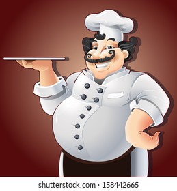 Detailed illustration of a Cheerful Smiling Chef with Plate