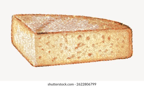 Uma ilustração detalhada de uma cunha de queijo, mostrando sua textura e cor. A cunha de queijo apresenta uma aparência realista e texturizada. Vetor de ilustração vintage.