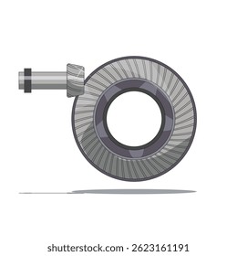 Detailed illustration of a circular mechanical component resembling a gear (Hypoid Gear) or turbine, featuring radial grooves and a side shaft — ideal for industrial or engineering designs.