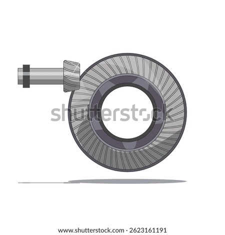 Detailed illustration of a circular mechanical component resembling a gear (Hypoid Gear) or turbine, featuring radial grooves and a side shaft — ideal for industrial or engineering designs.