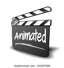 detailed illustration of a clapper board with Animated term, symbol for film and video genre, eps10 vector