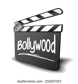 detailed illustration of a clapper board with Bollywood term, symbol for film and video genre, eps10 vector