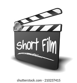 detailed illustration of a clapper board with Short Film term, symbol for film and video genre, eps10 vector