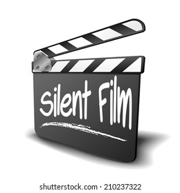 detailed illustration of a clapper board with Silent Film term, symbol for film and video genre, eps10 vector