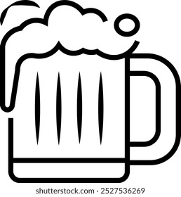 A detailed illustration of a classic beer mug, showcasing its frothy top 