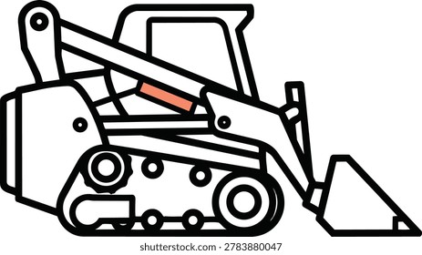Detailed illustration of a compact track loader, highlighting the hydraulic cylinder. Ideal for construction, engineering, or equipment-related content.