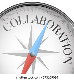detailed illustration of a compass with Collaboration text, eps10 vector
