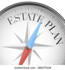 detailed illustration of a compass with estate plan text, eps10 vector