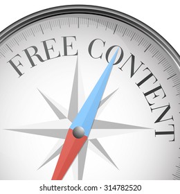 detailed illustration of a compass with Free Content text, eps10 vector