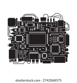 Detailed illustration of a complex electronic circuit board with various components