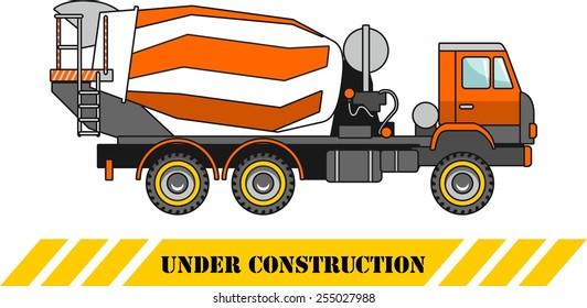Detailed illustration of concrete mixer, heavy equipment and machinery
