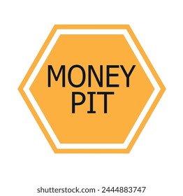 detailed illustration of a cracked ground with yellow Money Pit sign, eps10 vector