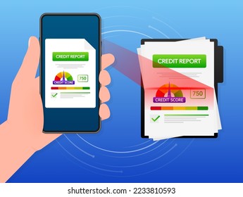 Detailed illustration of a credit score meter with pointer.