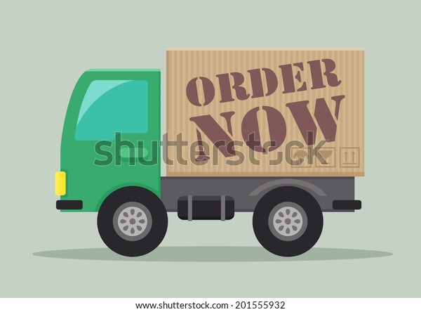 detailed illustration of a delivery truck with\
order now label, eps10\
vector