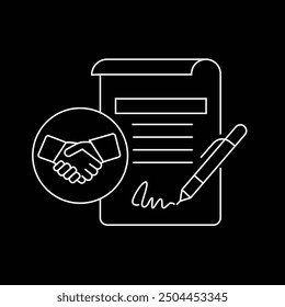 A detailed illustration depicting the key elements of business agreements, including contract signing, partnership formation, and the importance of formal documentation.
