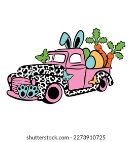 The detailed illustration depicts an old-fashioned truck with a flatbed loaded with freshly harvested carrots and vibrant spring flowers. Download this delightful design today and bring a rustic charm