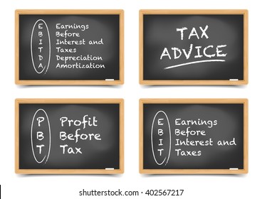 detailed illustration of different blackboards with Tax terms, eps10 vector, gradient mesh included