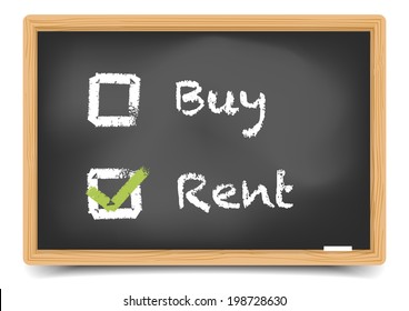 detailed illustration of different checkboxes with buy or rent options on a blackboard, eps10 vector, gradient mesh included