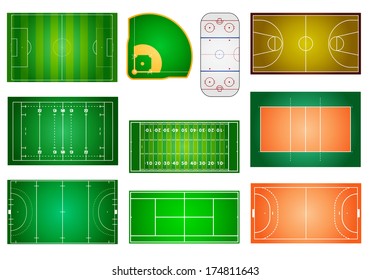 detailed illustration of different sport fields and courts, eps10 vector