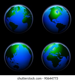 ilustração detalhada de um globo terrestre com diferentes ângulos, vetor eps8