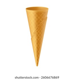 A detailed illustration of an empty wafer ice cream cone with a diamond pattern texture on a white background. This vector image emphasizes sharp detail and texture.