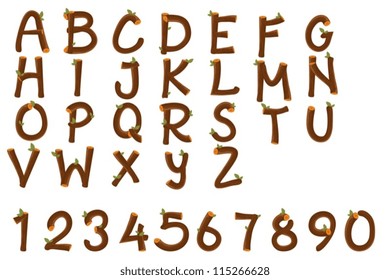 detailed illustration of an english alphabet and numbers on white background