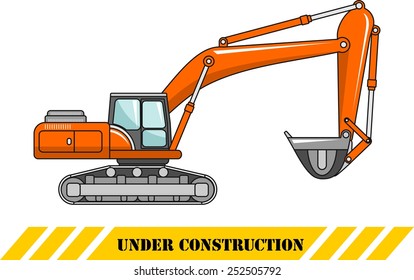 Detailed illustration of excavator, heavy equipment and machinery