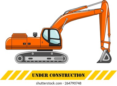 Detailed illustration of excavator, heavy equipment and machinery 