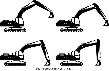 Detailed illustration of excavators, heavy equipment and machinery