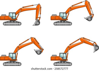 Detailed illustration of excavators, heavy equipment and machinery