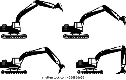 Detailed illustration of excavators, heavy equipment and machinery
