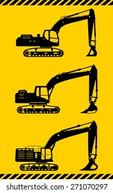 Detailed illustration of excavators, heavy equipment and machinery