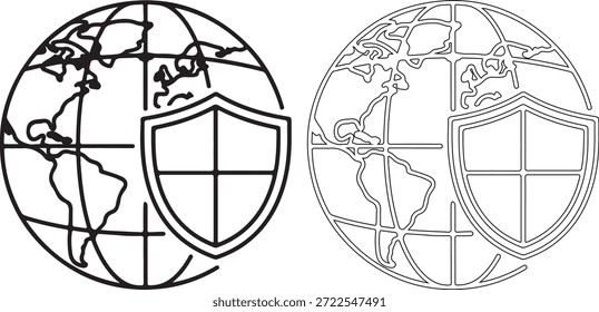 Una ilustración detallada con dos globos con escudos en ellos, uno en negro y el otro en contorno blanco, ambos sobre un fondo blanco con líneas de cuadrícula