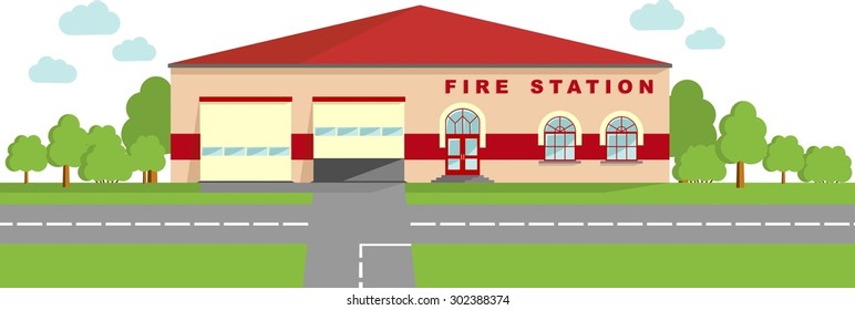 Detailed illustration of  fire station building in a flat style.