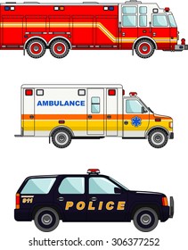 Detailed Illustration Fire Truck Police Ambulance Stock Vector (Royalty ...