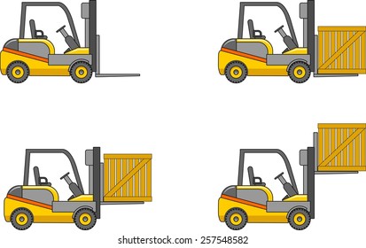 Detailed illustration of forklifts, heavy equipment and machinery