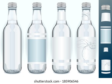 Detailed illustration of a Four Glass Bottles with Generic Labels. 