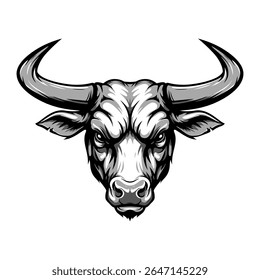 Ilustração Detalhada Cabeça de Touro Furioso Mascote Agressivo Design Animal