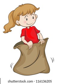 detailed illustration of a girl in a sack on white