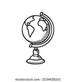 Detailed illustration of a globe on a stand used during geography lessons in class
