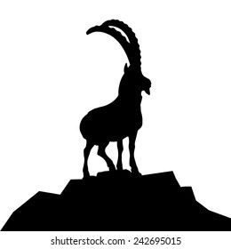 detailed illustration of a goat silhouette on a mountain hilltop, eps10 vector