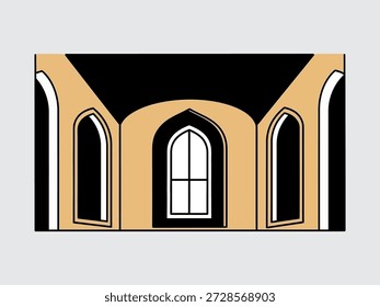 Detailed illustration of gothic arched window design with black and tan colors