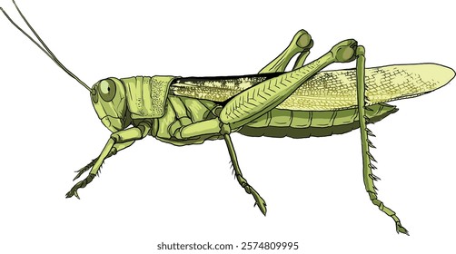 detailed illustration of Grasshopper anatomy - vector 