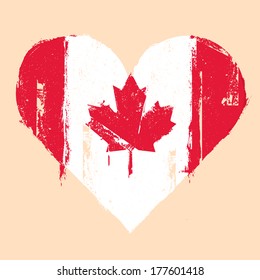 detailed illustration of a grungy heart with canadian flag, eps 10 vector