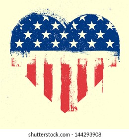 Detailed Illustration Of A Grungy Heart With Patriotic American Flag, Eps 10 Vector