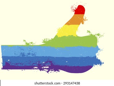 detailed illustration of a grungy rainbow thumbs up background, eps10 vector