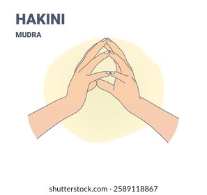 Detailed illustration of Hakini Mudra, a hand gesture symbolizing focus, memory, and intuition. Ideal for yoga, meditation, and spiritual themes. Includes both left and right hands.