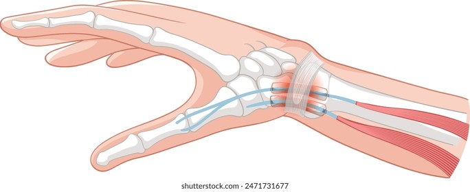 Detailed illustration of hand bones and tendons